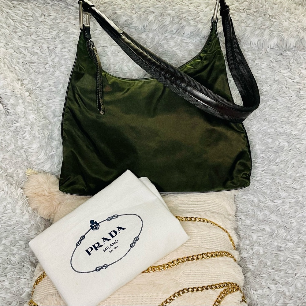 PRADA Nylon Shoulder Purse Hand Bag Olive Green